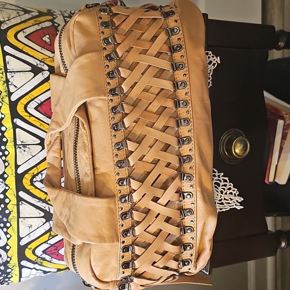 Romygold Handbags - Romygold Woven Leather/Brackets Women's Spacious Travel Bag, Buttery Cream, New